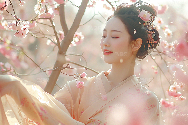 花卉汉服人物人像园林摄影图