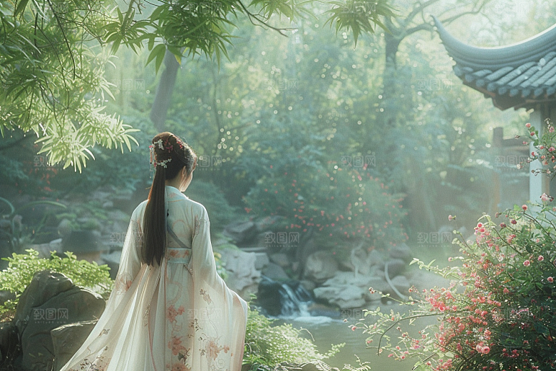 花卉汉服人物中式唯美摄影图