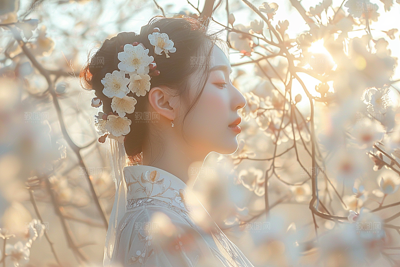 花卉汉服人物中式唯美摄影图