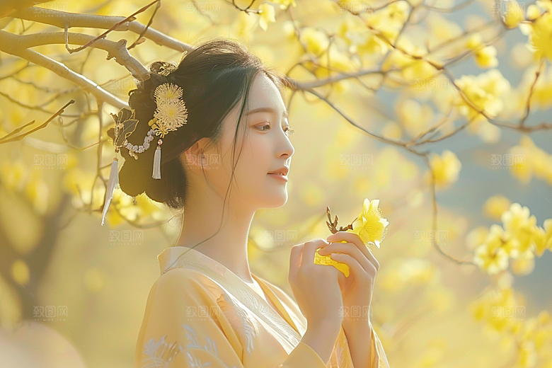 花卉汉服人物高清唯美摄影图