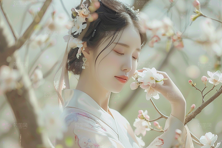 花卉汉服人物唯美中式摄影图