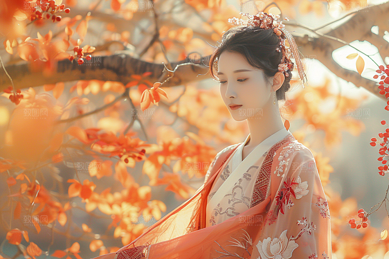 花卉汉服人物高清唯美摄影图