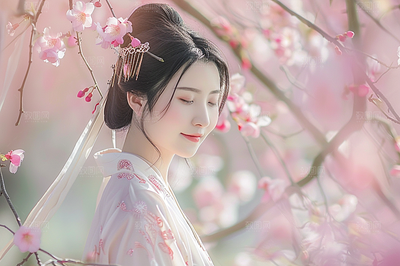 花卉汉服人物高清中式摄影图