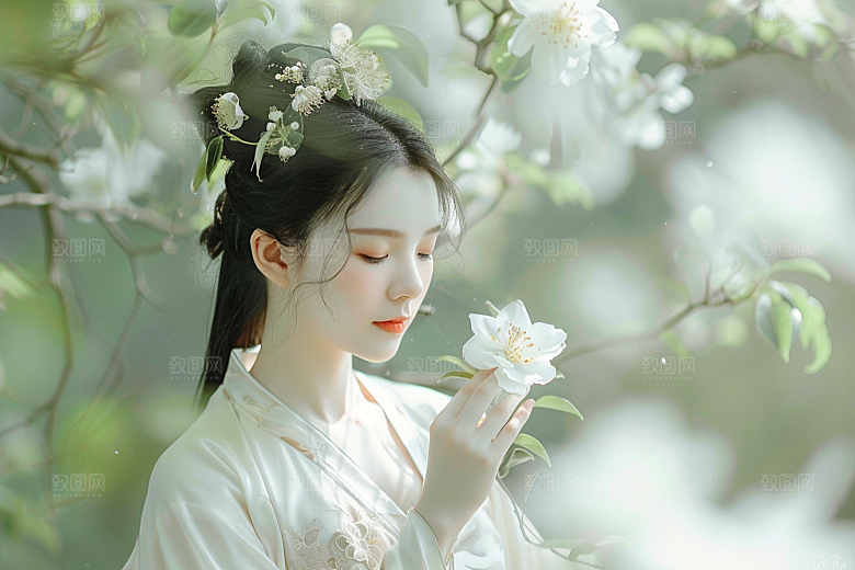 花卉汉服人物中式浪漫摄影图