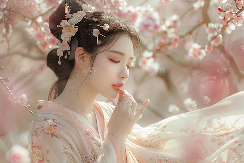 花卉汉服人物古风唯美摄影图