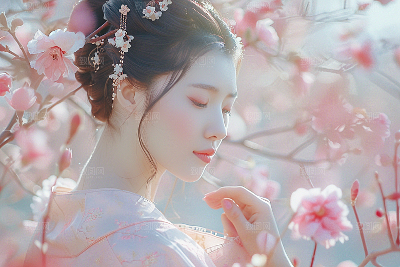 花卉汉服人物中式写真摄影图