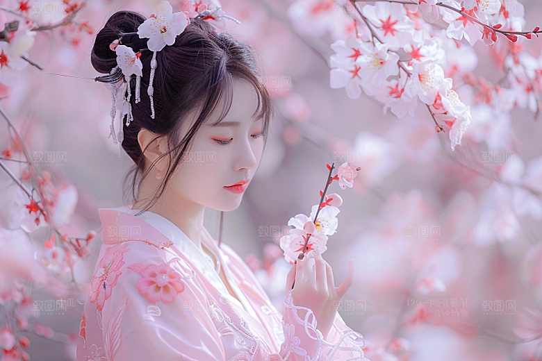花卉汉服人物写真中式摄影图