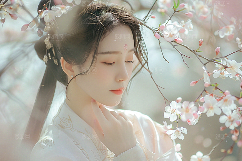 花卉汉服人物唯美高清摄影图