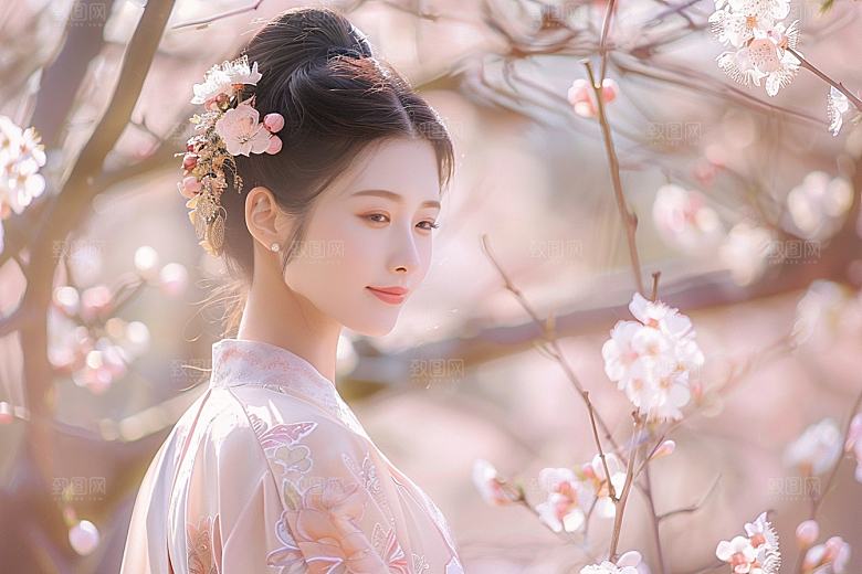 花卉汉服人物唯美写真摄影图