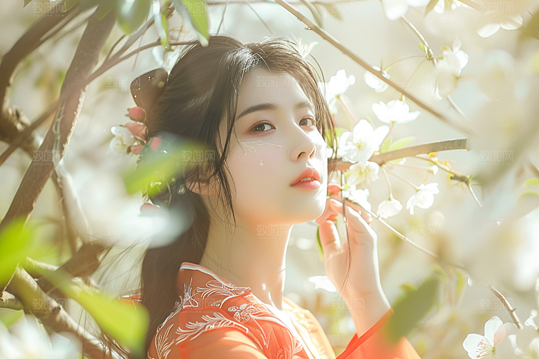 花卉汉服人物古风写真摄影图