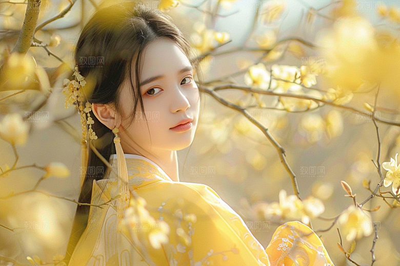 花卉汉服人物高清浪漫摄影图