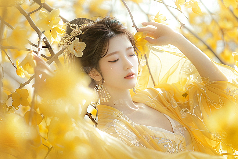 花卉汉服人物唯美人像摄影图