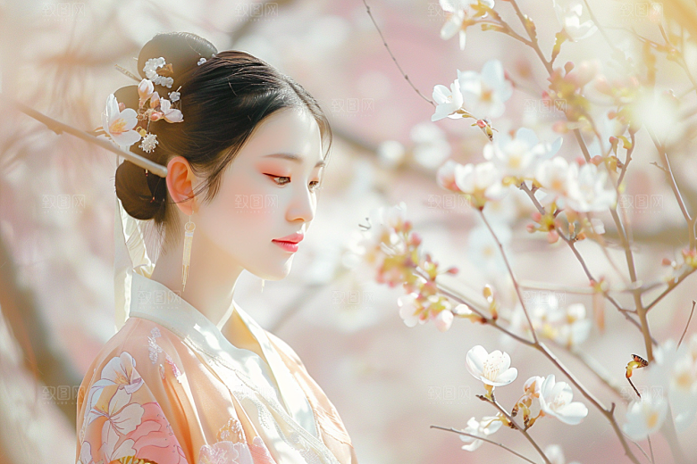 花卉汉服人物写真美女摄影图