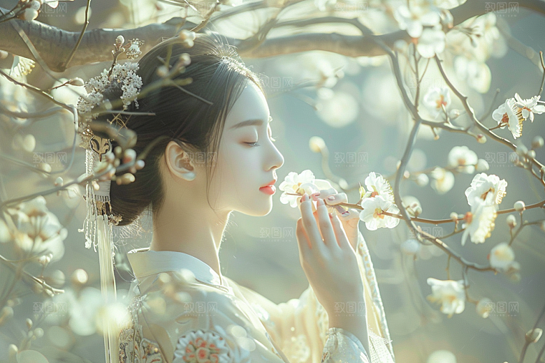 花卉汉服人物美景浪漫摄影图