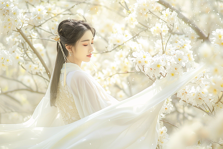 花卉汉服人物写真人像摄影图