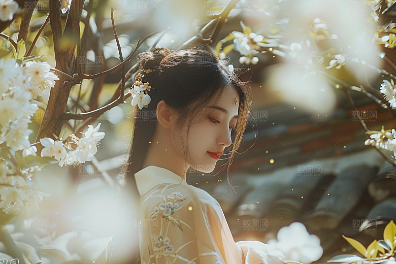 花卉汉服人物中式唯美摄影图
