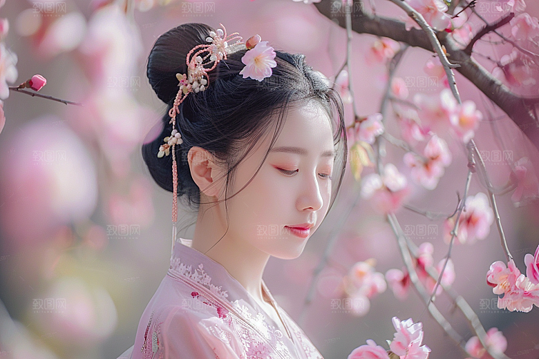 花卉汉服人物人像唯美摄影图