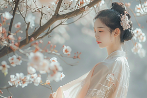 花卉汉服人物中国风美女摄影图