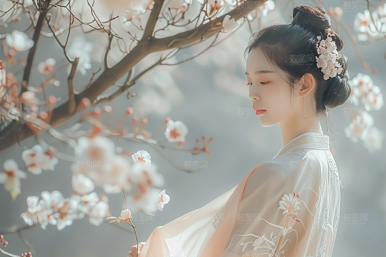 花卉汉服人物中国风美女摄影图