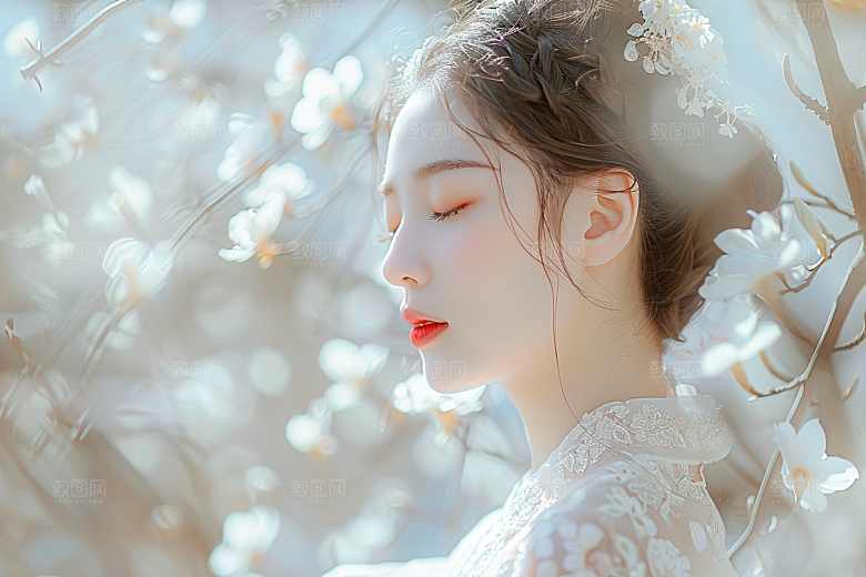 花卉汉服人物唯美人像摄影图