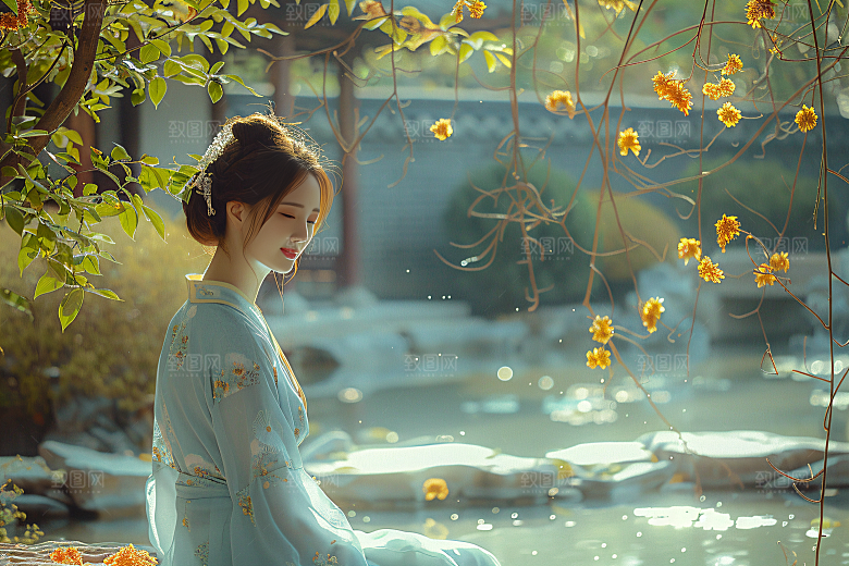 花卉汉服人物高清古风摄影图