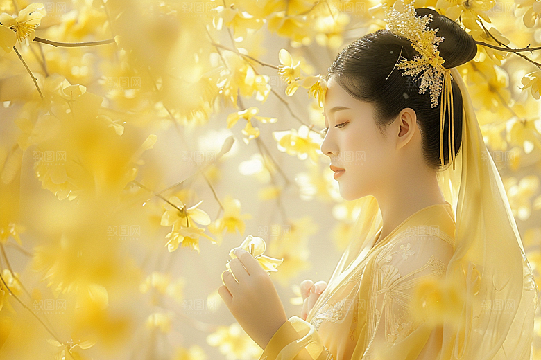花卉汉服人物美女浪漫摄影图