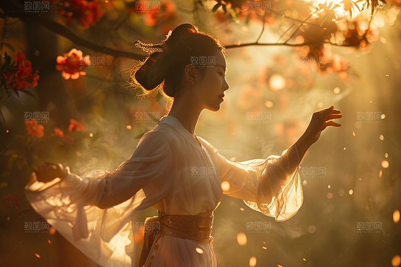 花卉汉服人物美景高清摄影图