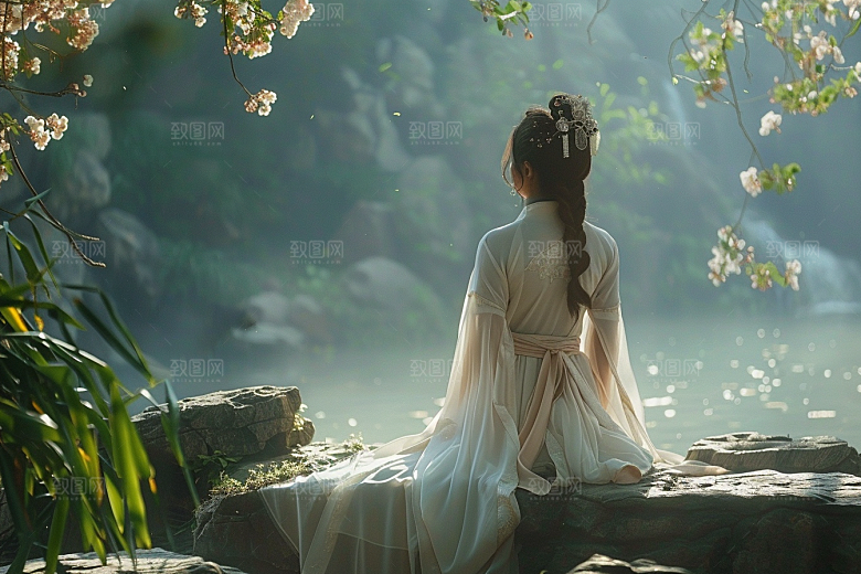 花卉汉服人物古风园林摄影图