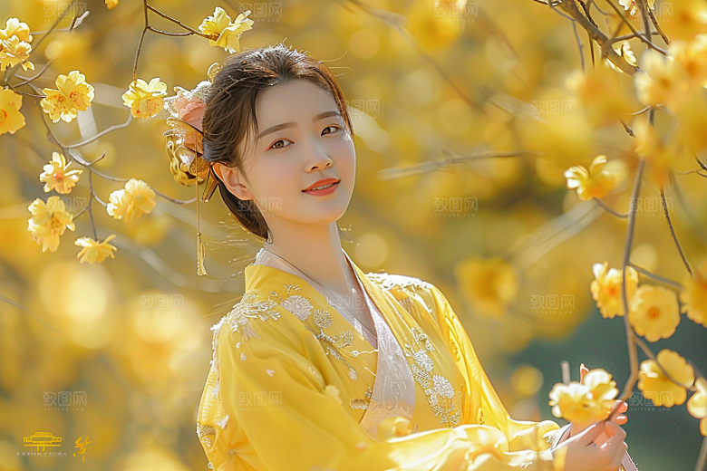 花卉汉服人物写真花丛摄影图