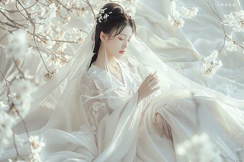 花卉汉服人物中式中国风摄影图
