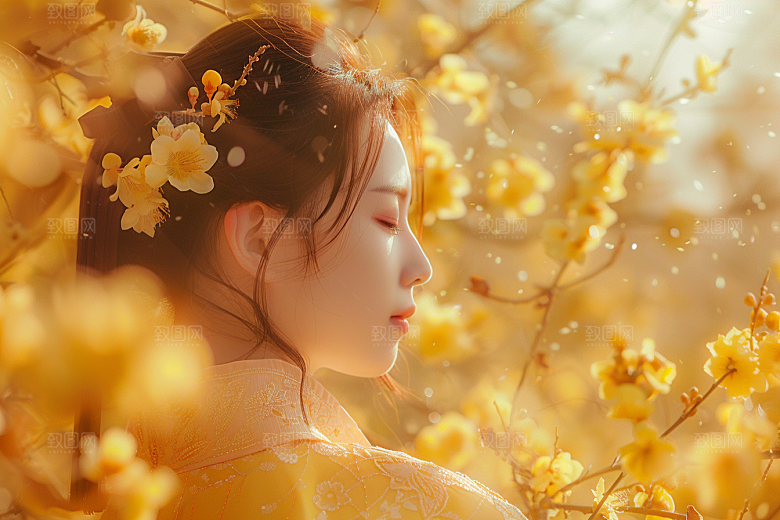 花卉汉服人物高清浪漫摄影图