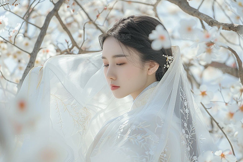花卉汉服人物中国风写真摄影图
