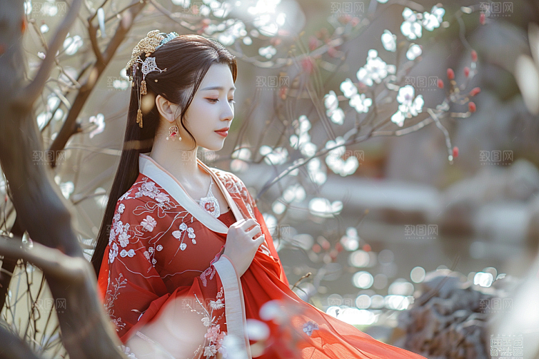 花卉汉服人物中国风唯美摄影图