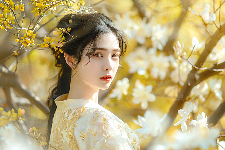 花卉汉服人物美景唯美摄影图
