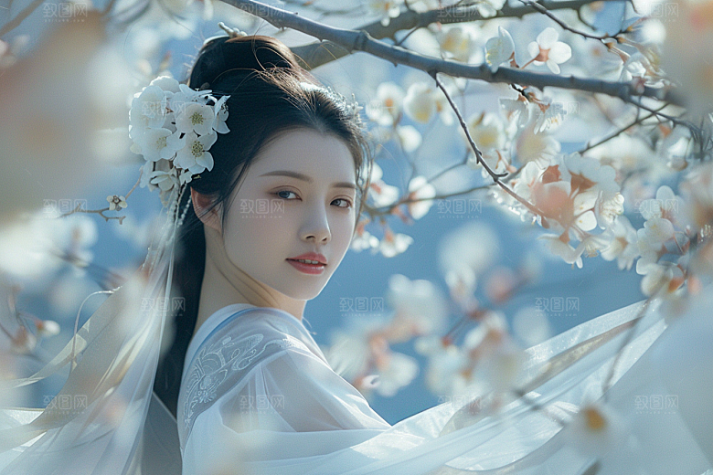 花卉汉服人物唯美写真摄影图