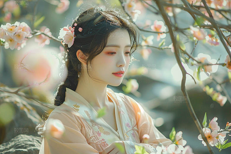 花卉汉服人物浪漫中国风摄影图