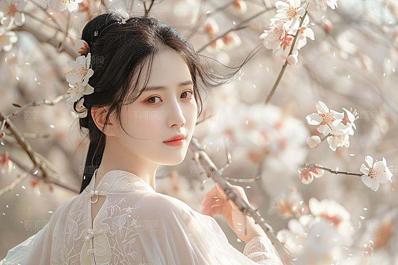 花卉汉服人物中式唯美摄影图