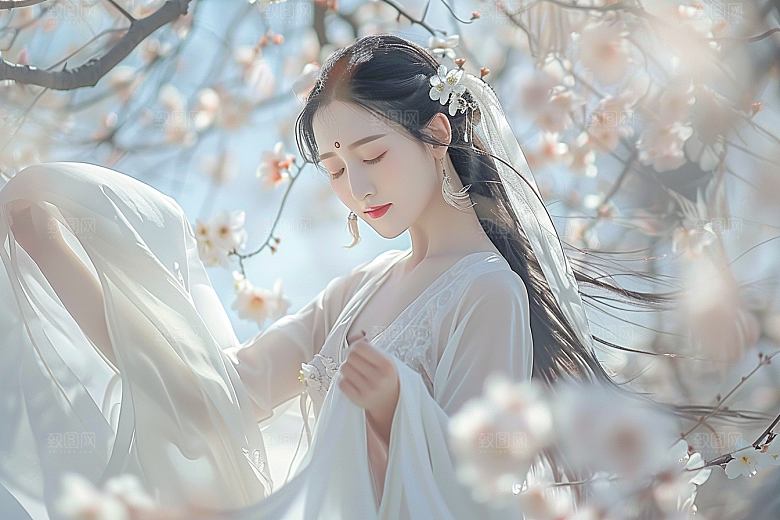 花卉汉服人物浪漫中式摄影图