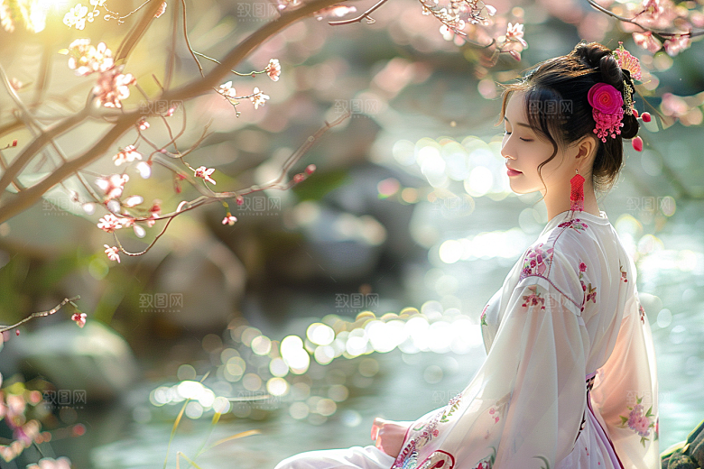 花卉汉服人物中式写真摄影图