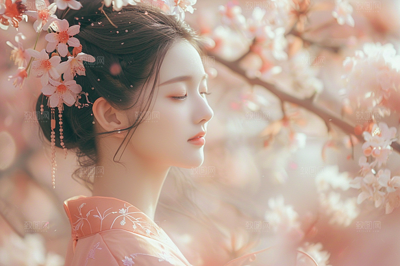 花卉汉服人物人像中国风摄影图