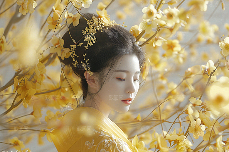 花卉汉服人物美女中国风摄影图