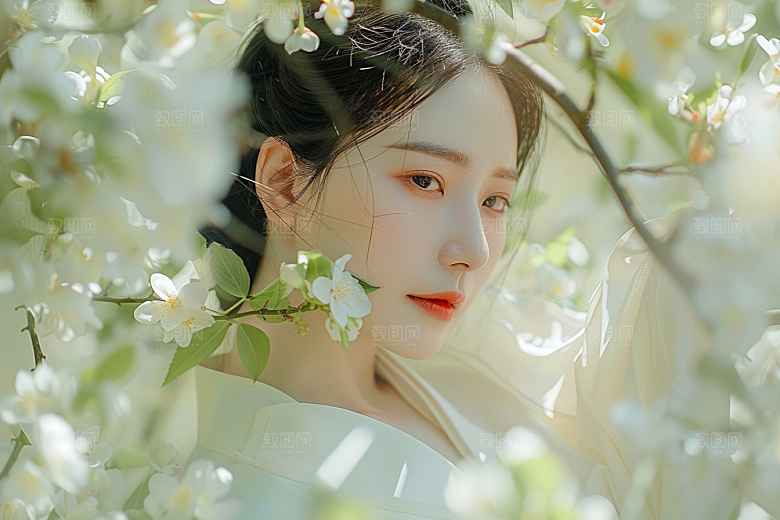 花卉汉服人物写真花丛摄影图