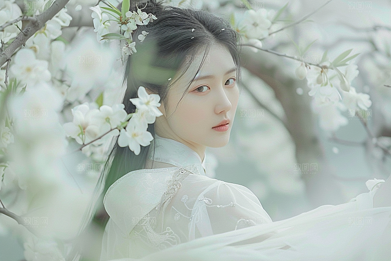 花卉汉服人物唯美中国风摄影图