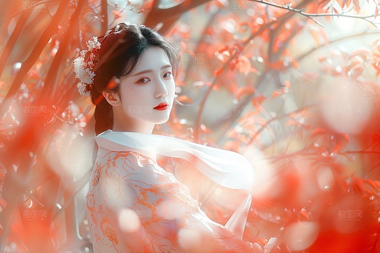 花卉汉服人物唯美中国风摄影图