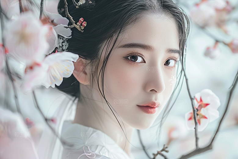 花卉汉服人物唯美美景摄影图