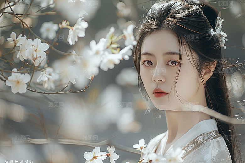 花卉汉服人物园林高清摄影图