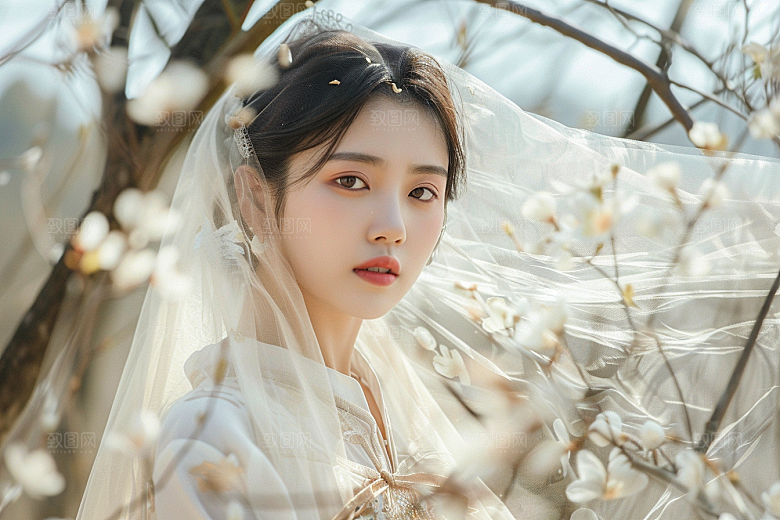 花卉汉服人物古风园林摄影图