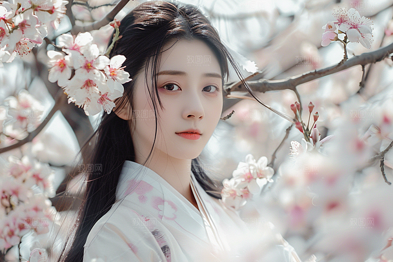 花卉汉服人物古风中式摄影图