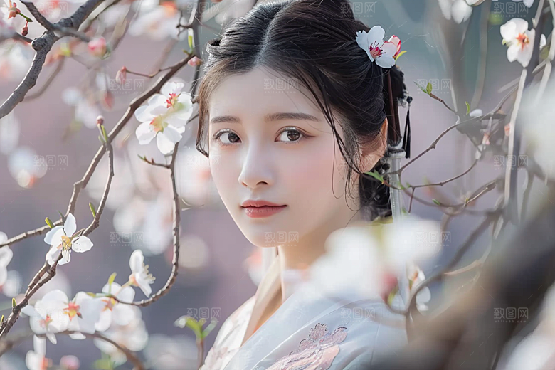花卉汉服人物浪漫美景摄影图