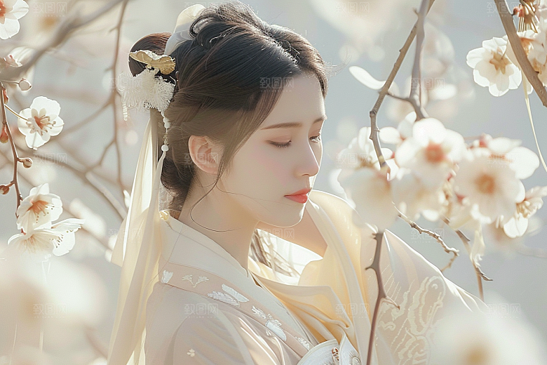 花卉汉服人物人像唯美摄影图